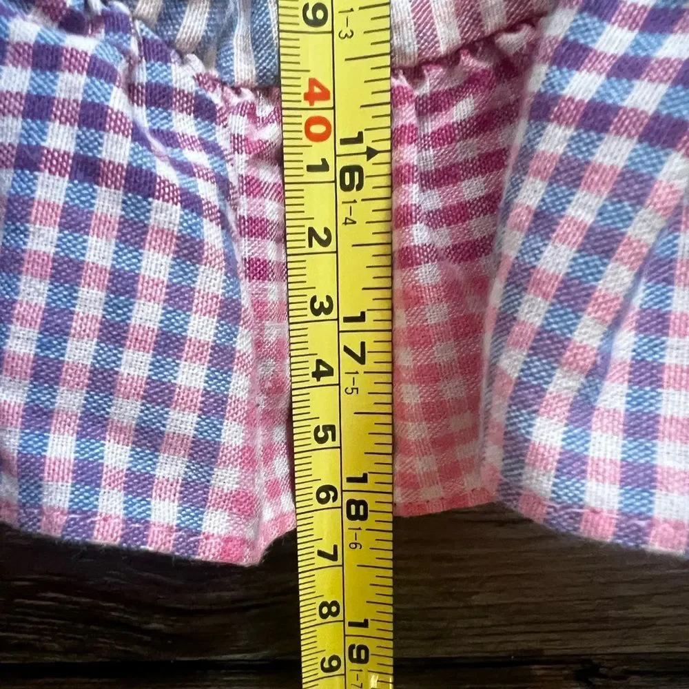 Vintage Bonnie Jean Sport Girls Denim & Tartan Plaid Tiered Hem SleevelessDress